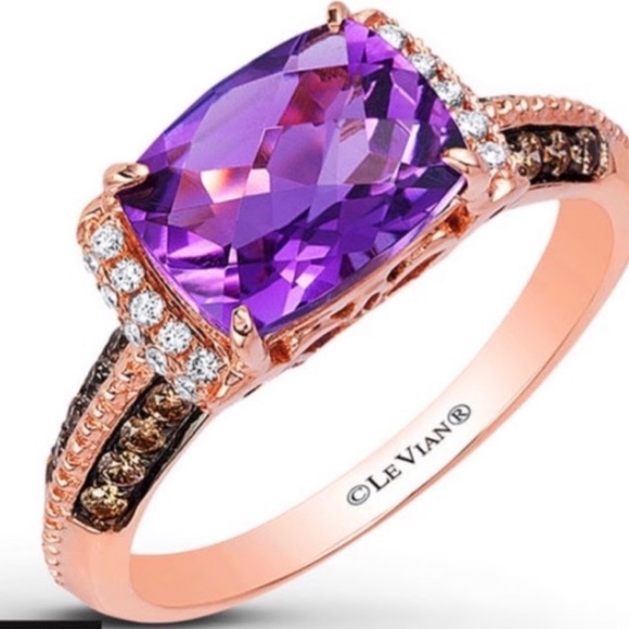 Levian Jewelry - LeVian Amethyst Ring Diamond 14k Strawberry Gold Levian Jewelry - LeVian Amethyst Ring Diamond 14k Strawberry Gold